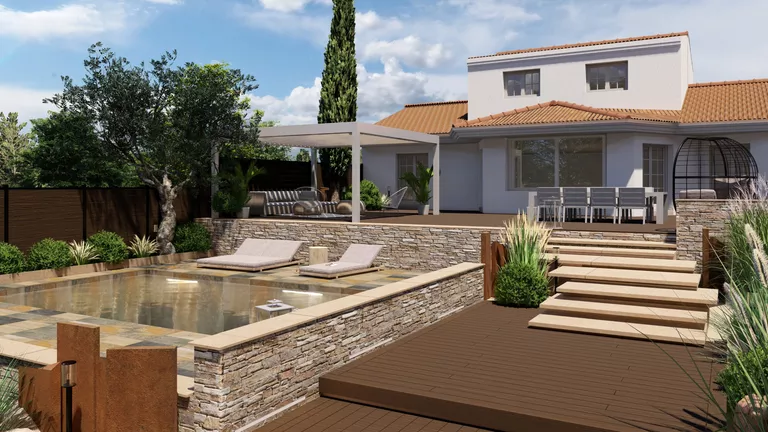 Grande terrasse avec piscine