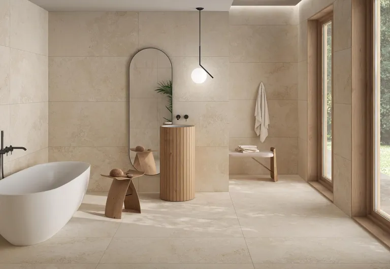 Salle de bain avec le carrelage intérieur Pietra Di Rapolano